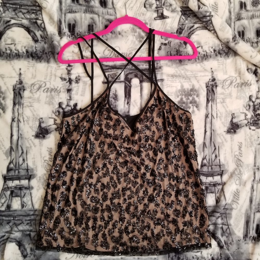 Express Black and Tan Sparkly Spaghetti Strap Tank